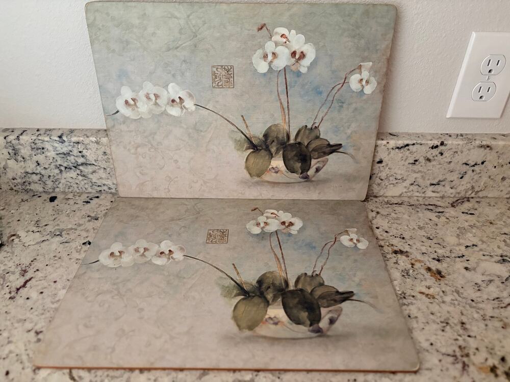 Pimpernel Asian Orchids Cork Back Placemats Set of 2 Floral Chinoiserie